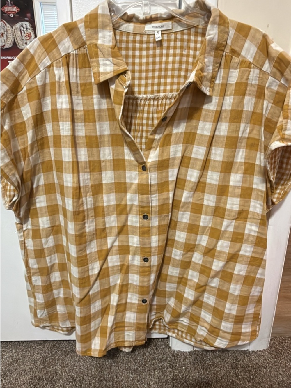 Maurices Mustard and White Gingham Button-Down Shirt